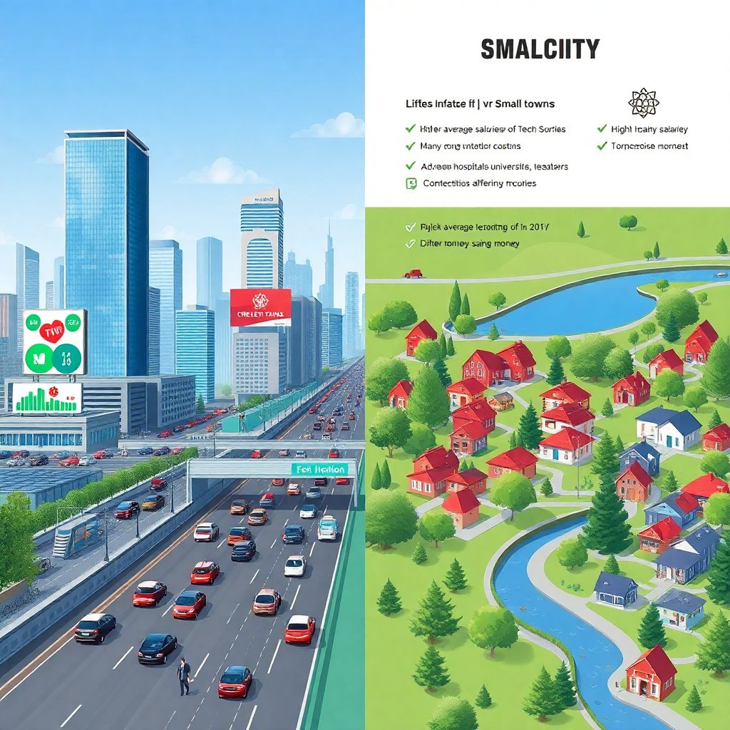 Жизнь в маленьком городе и мегаполисе: сравнение расходов, доходов и качества жизни